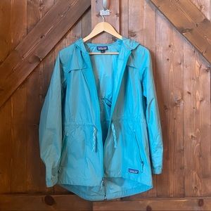 Aqua blue Patagonia rain jacket